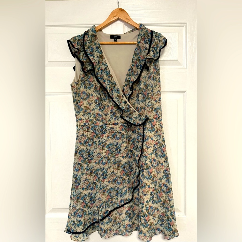 🦋J.B.S dress floral print blue pink cream v-neck